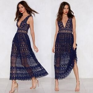 IVIVI In Lace of Emergency Crochet Maxi Dress Double V Cocktail Wedding Blue
